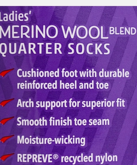 Kirkland Signature Ladies' Merino Wool Blend Quarter Socks 4 Pairs - Picture 3 of 5